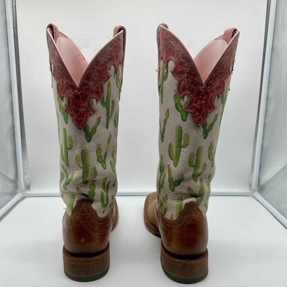 Ariat Fonda Women Cactus Print Leather Boots Wide Square Toe Brown Pink Size 8B - Picture 8 of 13